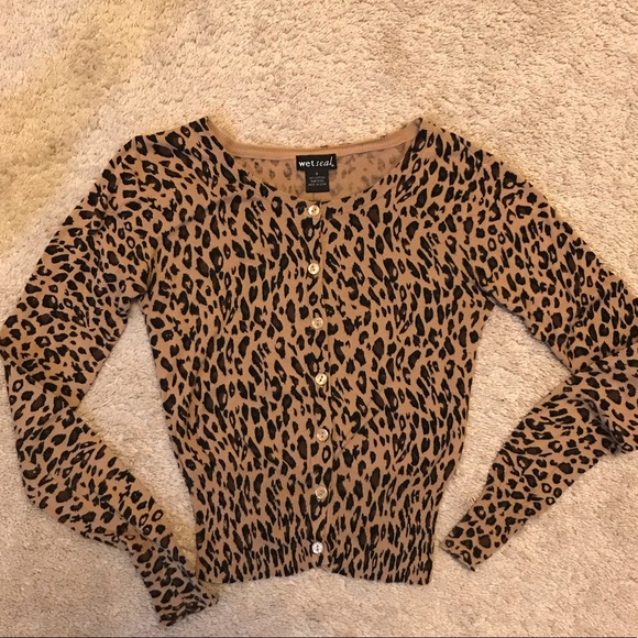Wet Seal Sweaters - Wet seal leopard print cardigan size small